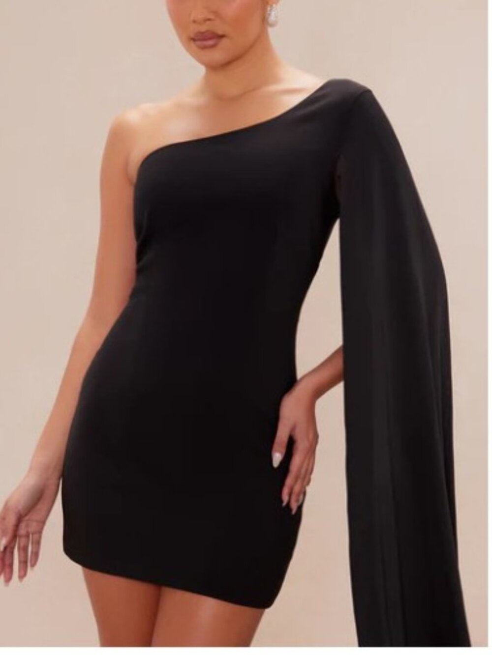 NWT Black One Shoulder Draped Sleeve Knit Mini Dress🔥🔥